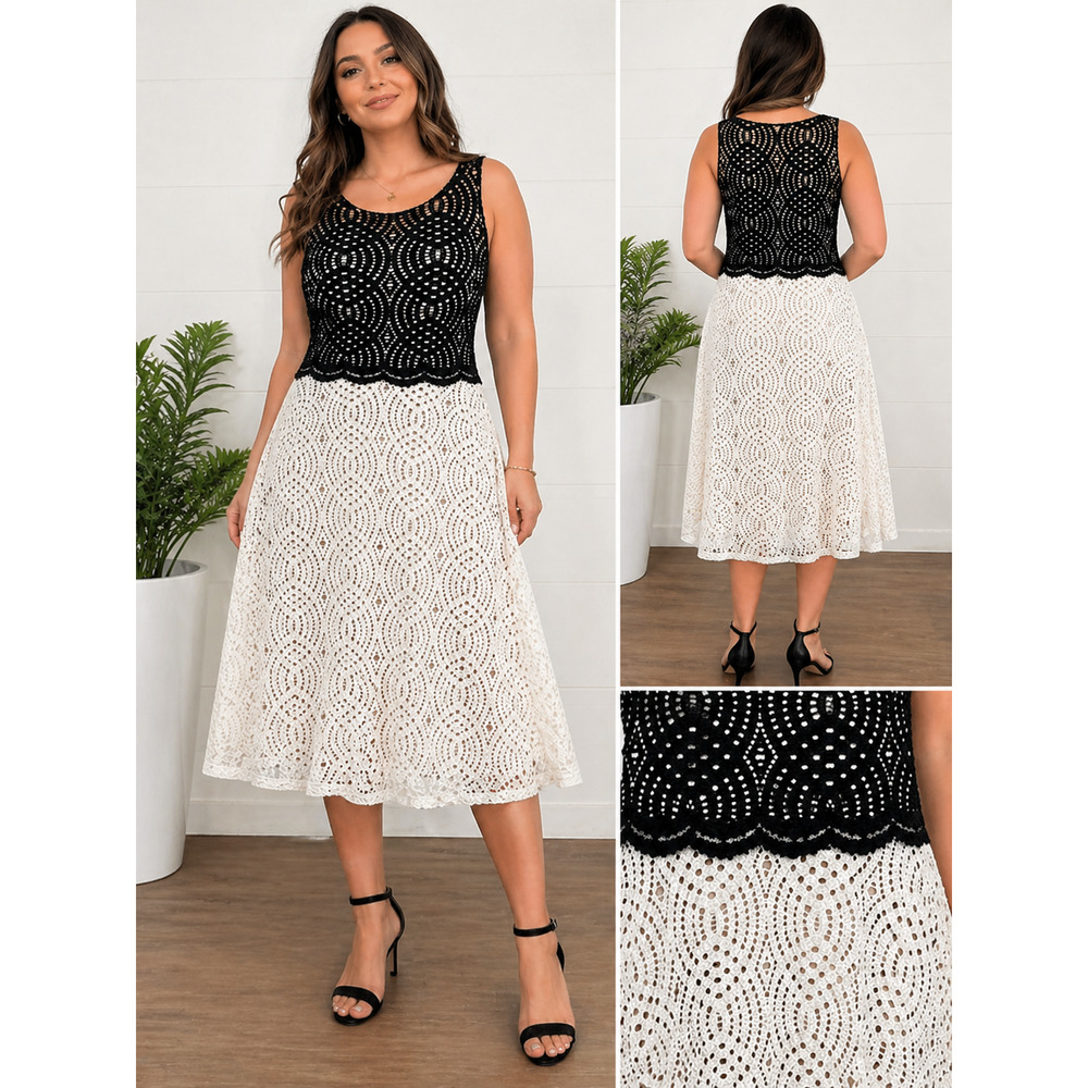 Betsey Johnson Crochet Lace Dress Size 14 Boho Romantic Feminine Black Ivory